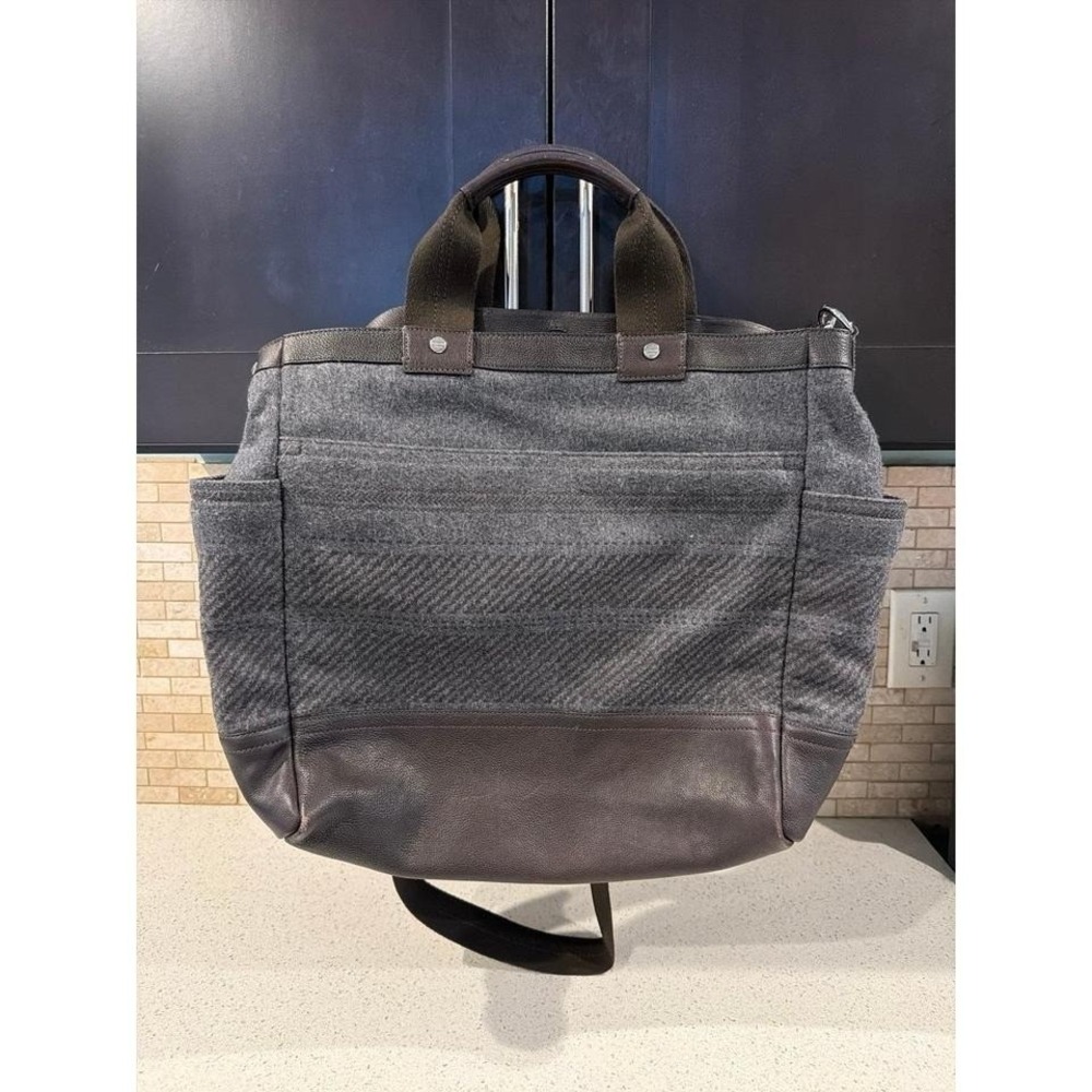 Coach Tote Bag‎ Brown Leather Wool Pattern Shoulder Bag - Picture 2 of 5